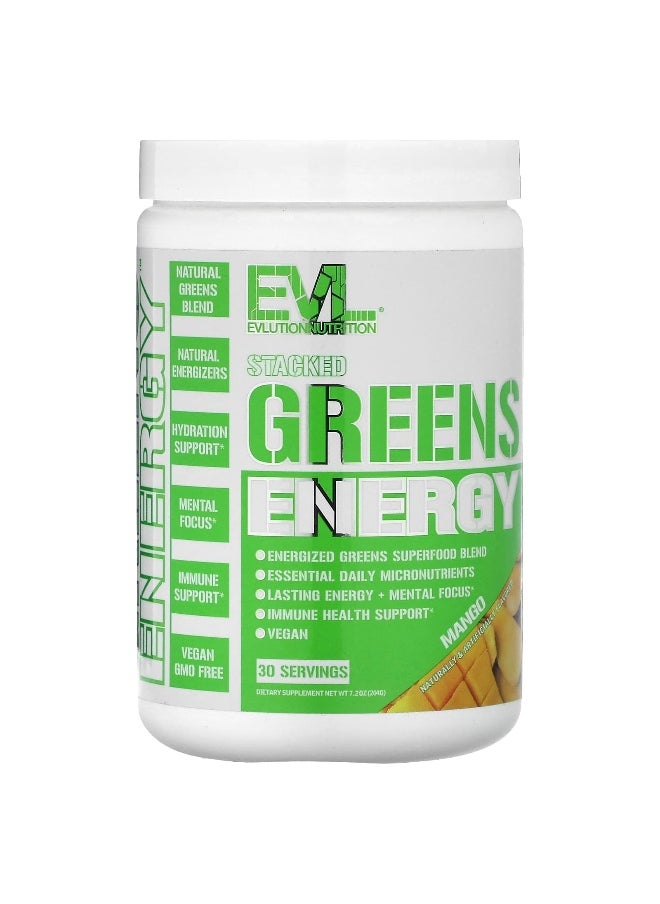 EVLution Nutrition, Stacked Greens Energy, Mango, 7.2 oz (204 g)