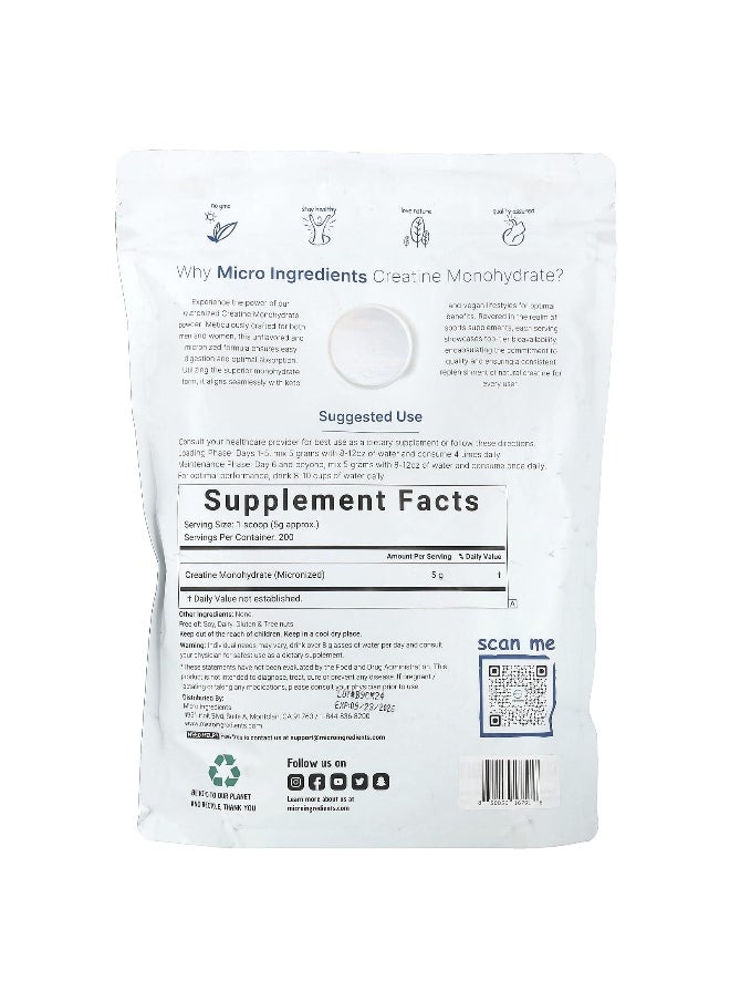 Micro Ingredients, Creatine Monohydrate Powder, Unflavored, 2.2 lb (1 kg)