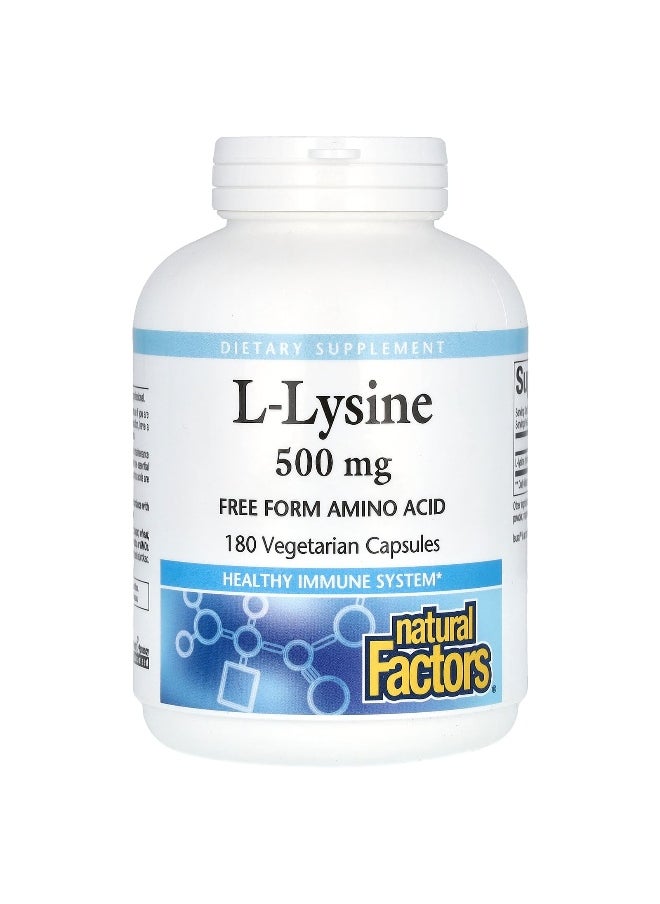 Natural Factors, L-Lysine, 500 mg, 180 Vegetarian Capsules (250 mg)