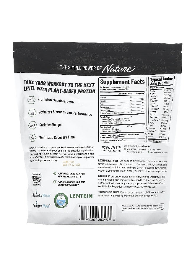 Snap Supplements, Plant Protein with Nitric Oxide Booster, Vanilla, 868 g