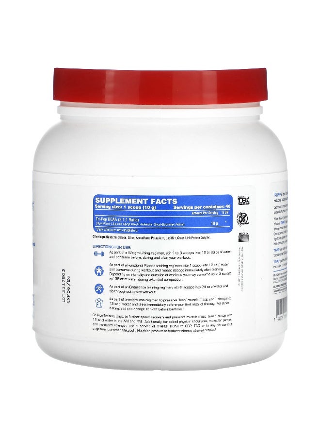 Metabolic Nutrition, Tri-Pep, Branched Chain Amino Acid, Unflavored, 14.1 oz (400 g)