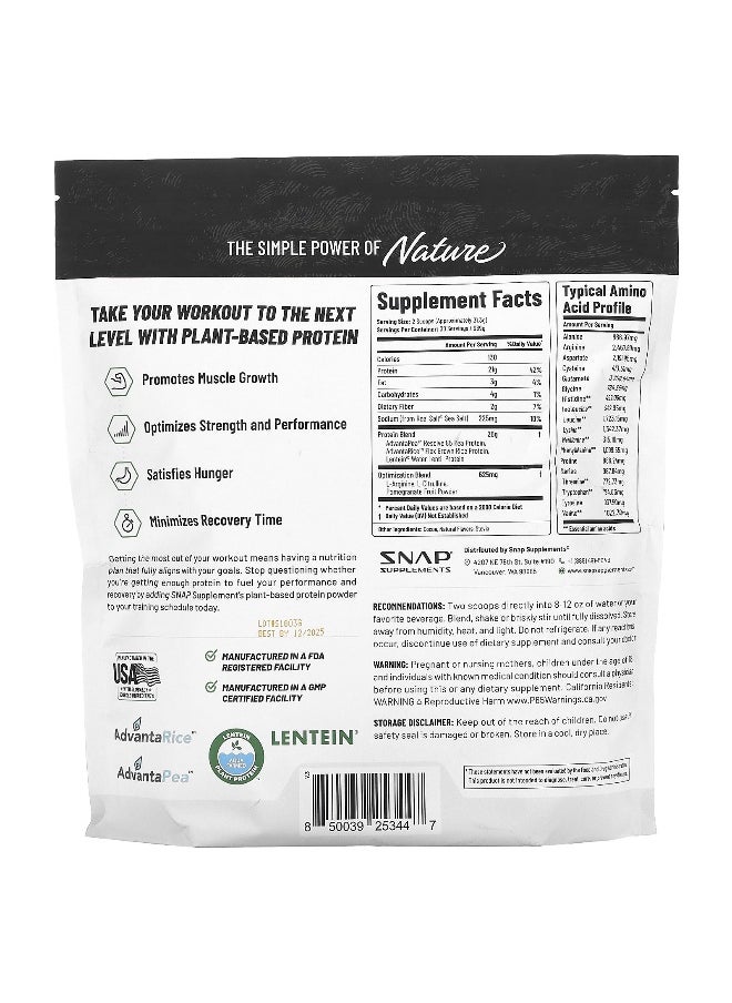 Snap Supplements, Plant Protein, Vegan Protein Powder, Chocolate, 939 g