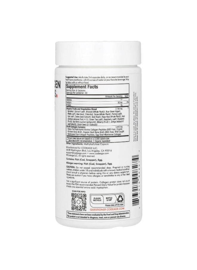 Codeage, Multi Collagen Raw Greens, 180 Capsules