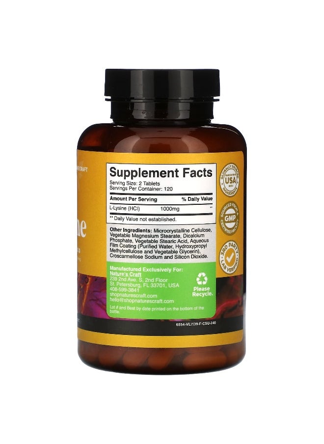 Nature's Craft, L-Lysine, 1,000 mg , 240 Tablets (500 mg per Tablet)