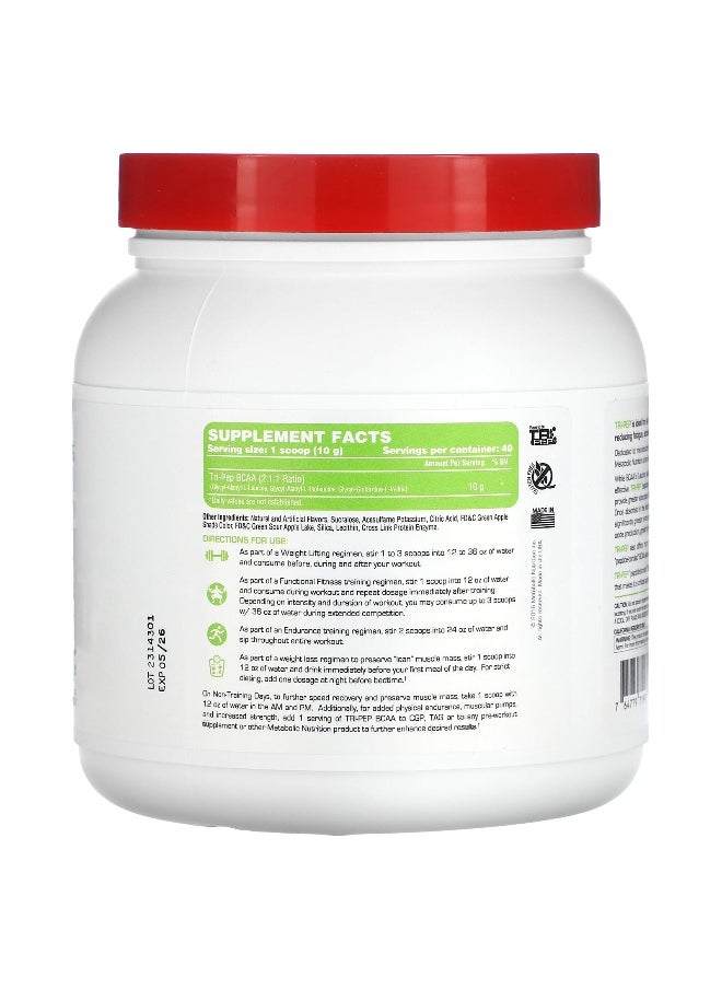 Metabolic Nutrition, Tri-Pep, Branch Chain Amino Acid, Green Apple, 14.1 oz (400 g)