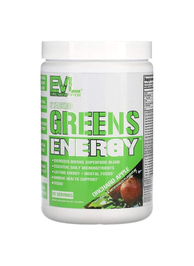 EVLution Nutrition, Stacked Greens Energy, Orchard Apple, 7.3 oz (207 g)