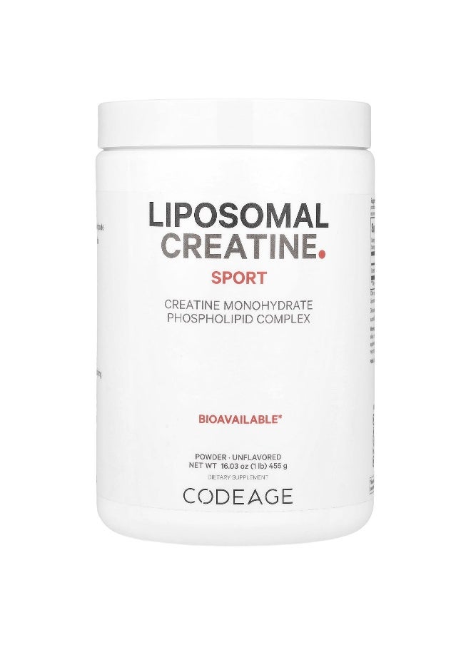 Codeage, Liposomal Creatine Sport, Monohydrate Phospholipid Complex Powder, Unflavored, 5,000 mg , 1 lb (455 g)