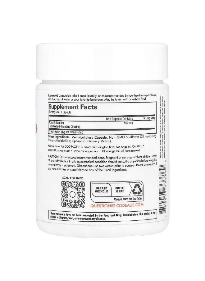 Codeage, Liposomal Acetyl L-Carnitine+, 500 mg, 90 Capsules