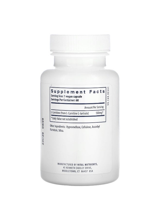 Vital Nutrients, Carnitine, 500 mg, 60 Vegan Capsules