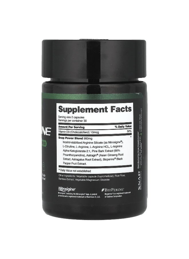 Snap Supplements, L-Arginine, Caffeine-Free, 60 Capsules