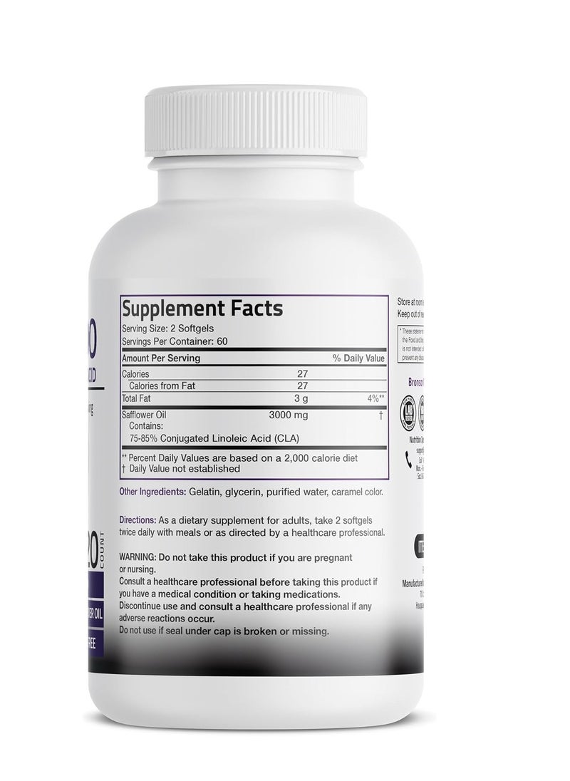 CLA 3000 Extra High Potency Supports Healthy Weight Management Lean Muscle Mass Non-Stimulating Conjugated Linoleic Acid 120 Softgels