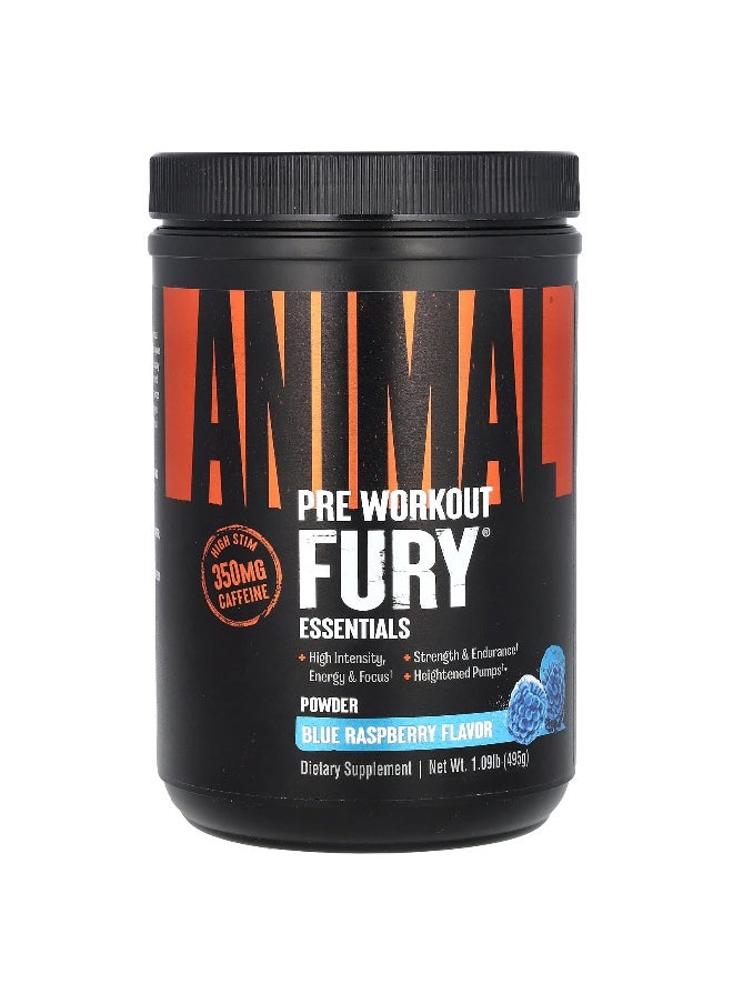 Animal, Fury® Essentials, Pre Workout, Blue Raspberry, 1.09 lb (495 g)