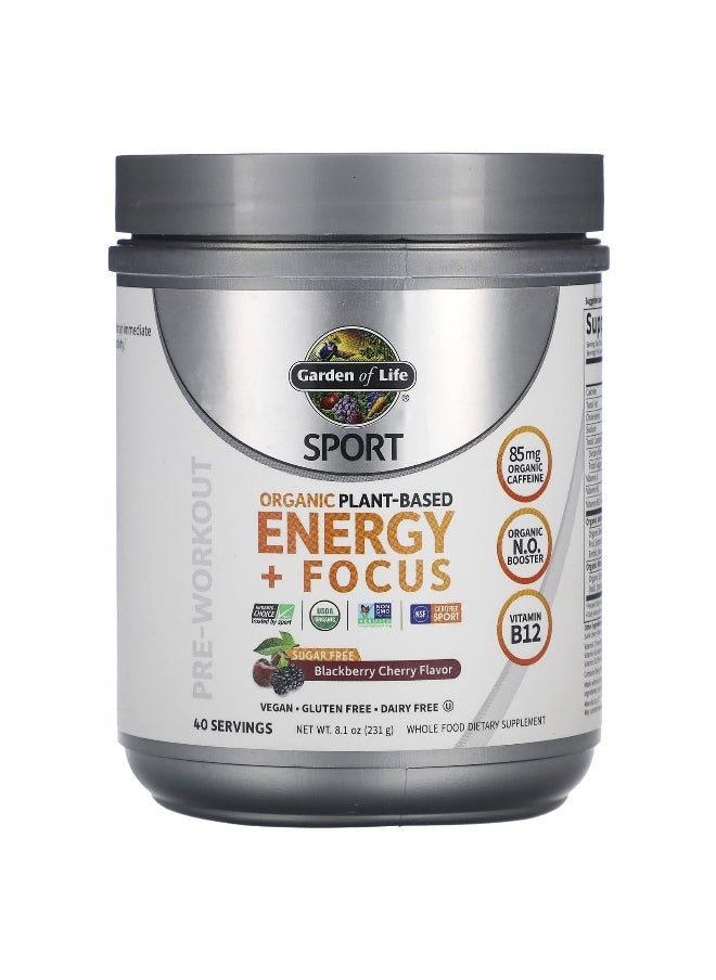 Garden of Life, Sport, Organic Plant-Based Energy + Focus, Pre-Workout, Blackberry Cherry, 8.1 oz (231 g)