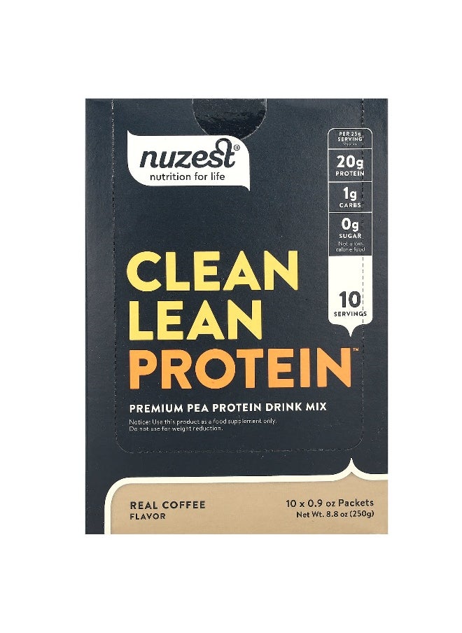 Nuzest, Clean Lean Protein, Real Coffee, 10 Packets, 0.9 oz (25 g) Each