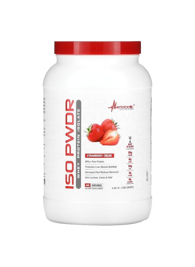 Metabolic Nutrition, ISOpwdr, Whey Protein Isolate, Strawberry Cream, 3.04 lb (1,380 g)