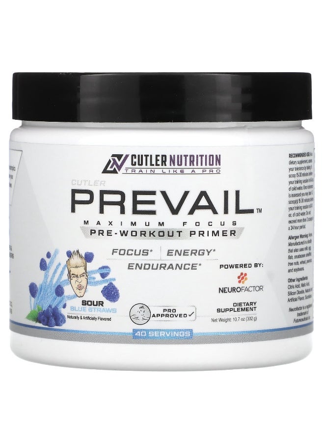 Cutler Nutrition, Prevail, Pre-Workout Primer, Sour Blue Straws, 10.7 oz (302 g)