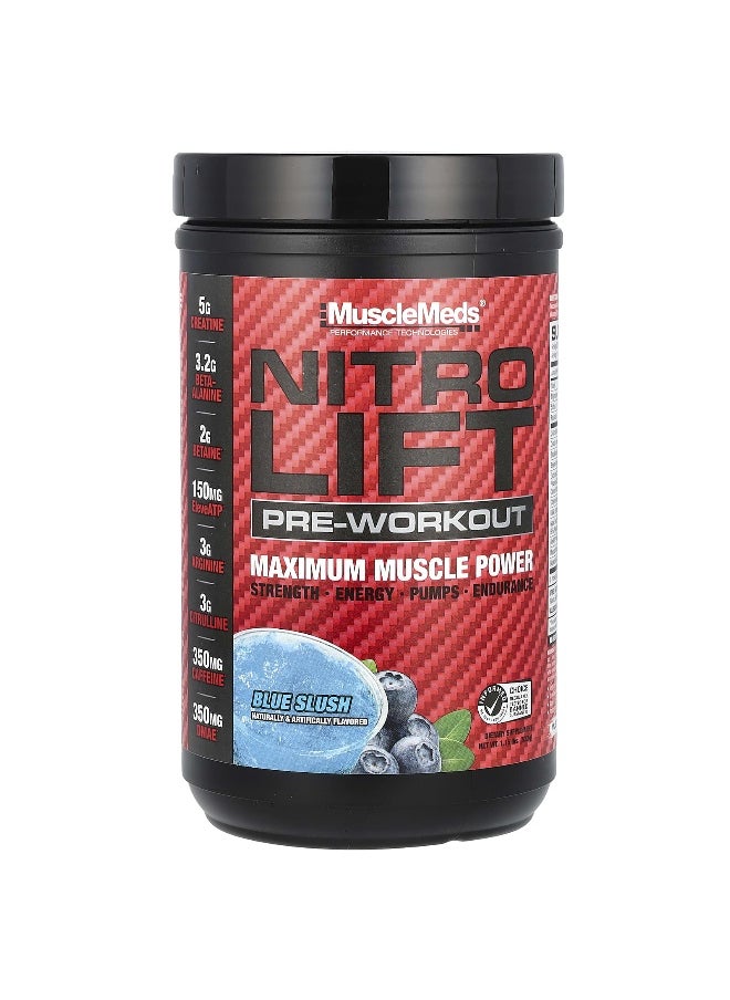 MuscleMeds, Nitro Lift™ Pre-Workout, Blue Slush, 1.15 lbs (522 g)