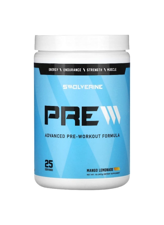 Swolverine, Pre, Advance Pre-Workout Formula, Mango Lemonade, 1 lb (457 g)