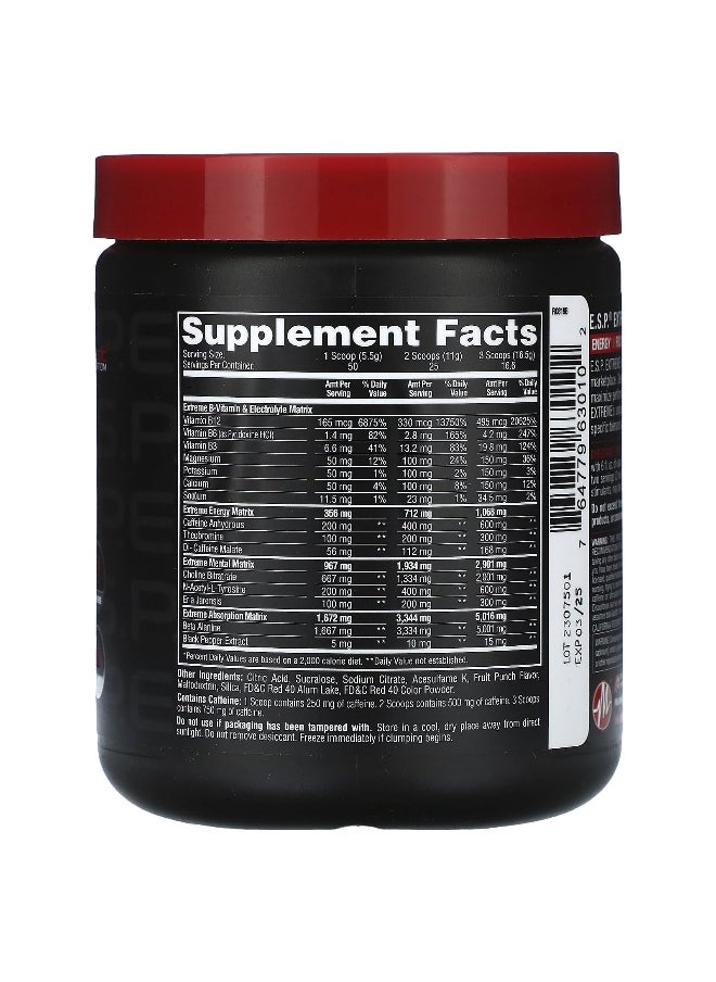 Metabolic Nutrition, E.S.P. Extreme Energy Stimulant Pre-Workout, Fruit Punch, 10 oz (275 g)