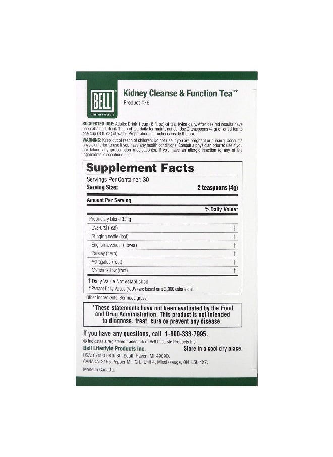 Bell Lifestyle, Kidney Cleanse & Function Tea, 4.2 oz (120 g)