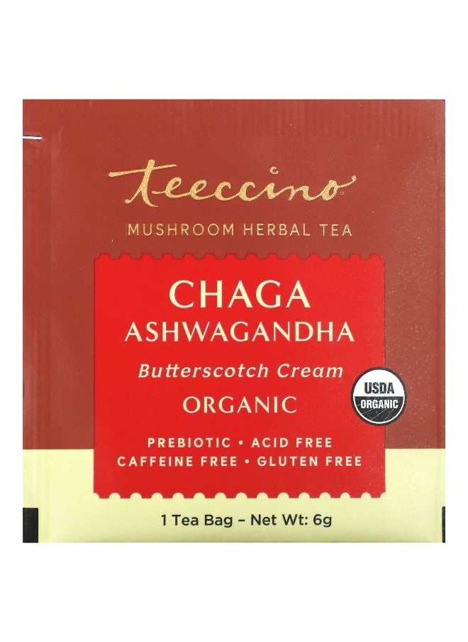 Teeccino, Organic Mushroom Herbal Tea, Chaga Ashwagandha, Butterscotch Cream, Caffeine Free, 25 Tea Bags, 5.3 oz (150 g)