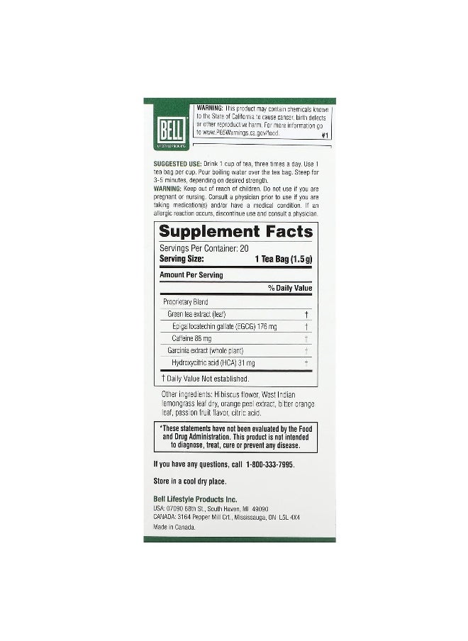 Bell Lifestyle, Ezee Slimming Tea, 20 Tea Bags (30 g)