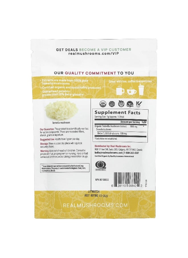 Real Mushrooms, Tremella, Organic Mushroom Extract Powder, 2.12 oz (60 g)