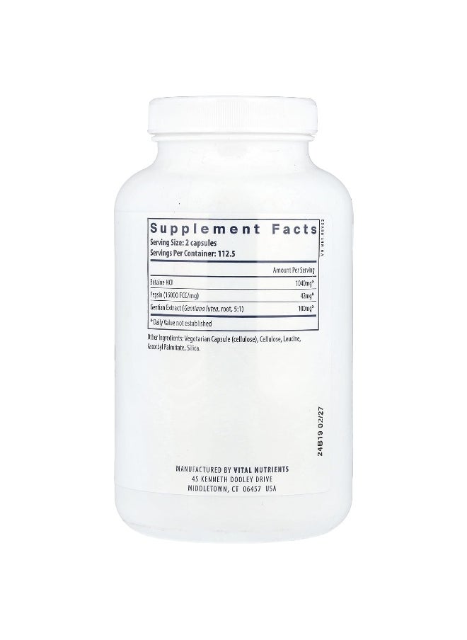 Vital Nutrients, Betaine HCl Pepsin with Gentian Root Extract, 225 Capsules