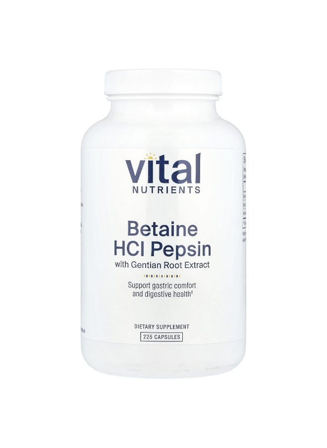 Vital Nutrients, Betaine HCl Pepsin with Gentian Root Extract, 225 Capsules