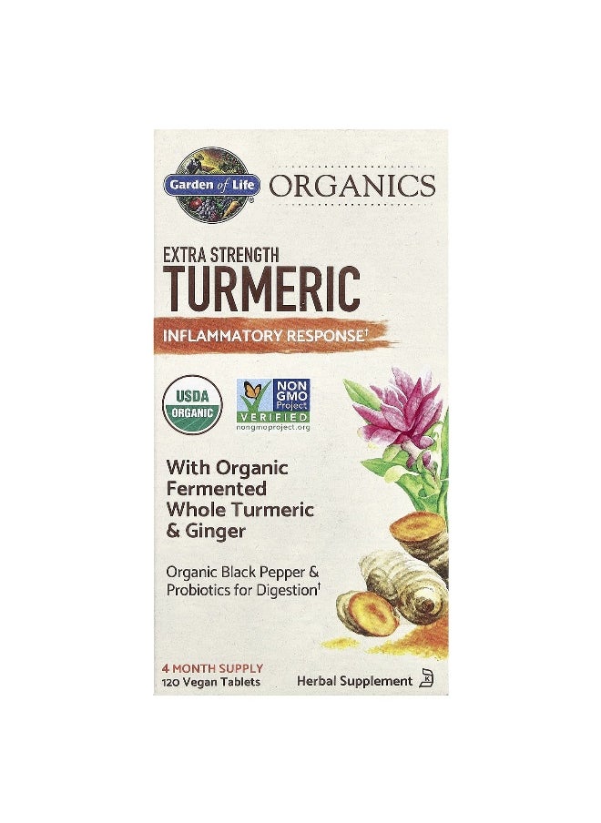 Garden of Life, Organics, Extra Strength Turmeric, Inflammatory Response, 120 Vegan Tablets