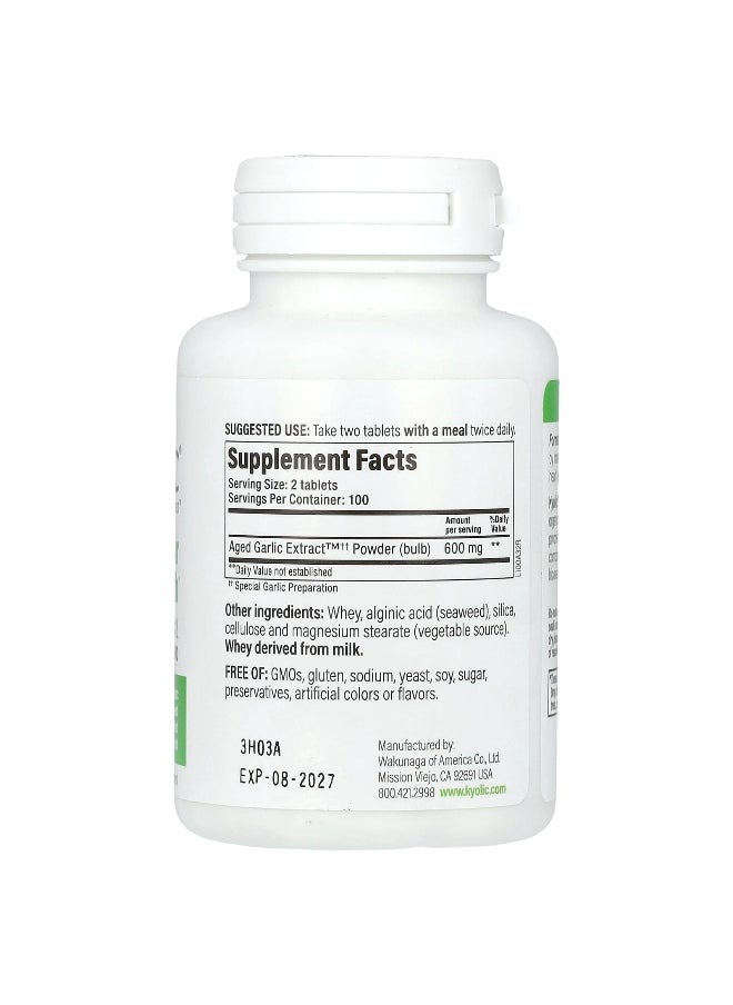 Kyolic, Aged Garlic Extract, Cardiovascular, Original Formula 100, 600 mg, 200 Tablets (300 mg Per Tablet)