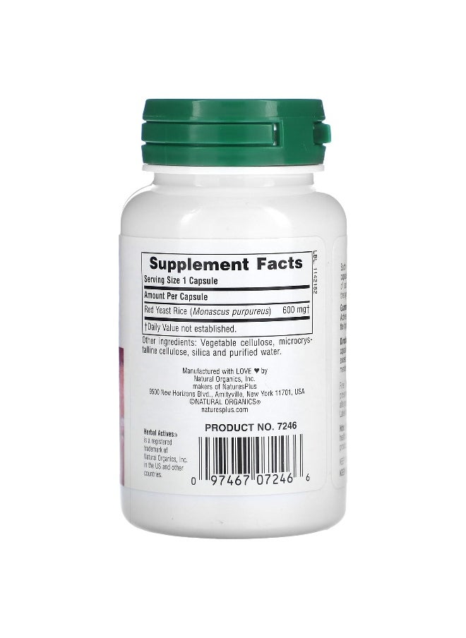NaturesPlus, Herbal Actives, Red Yeast Rice, 600 mg, 60 Vegan Capsules