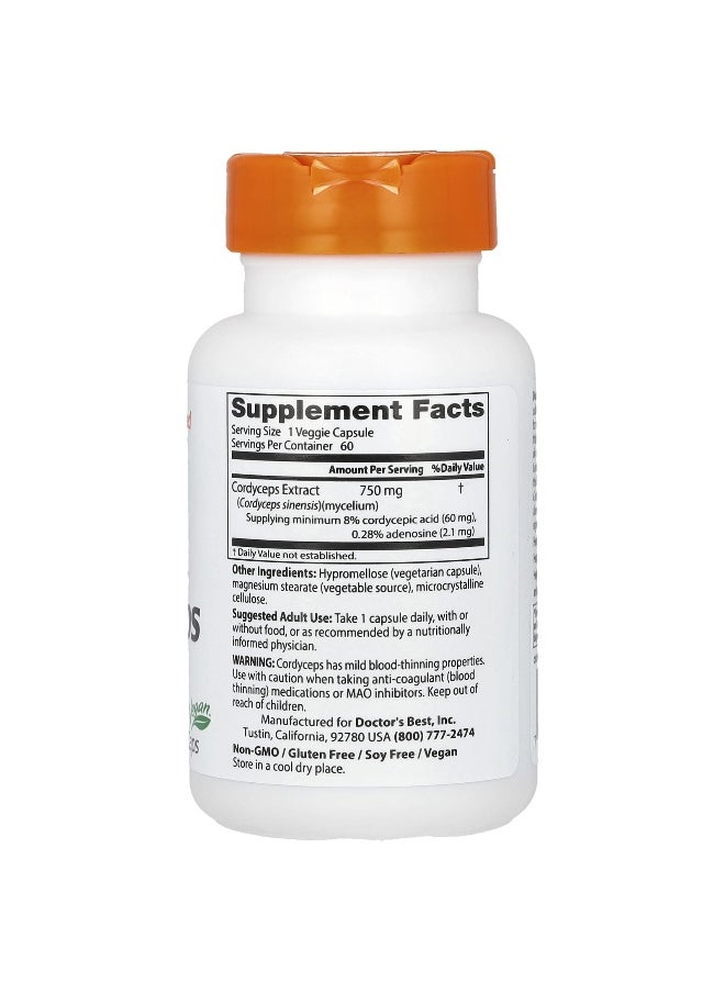 Doctor's Best, Ultra Cordyceps, 750 mg, 60 Veggie Caps