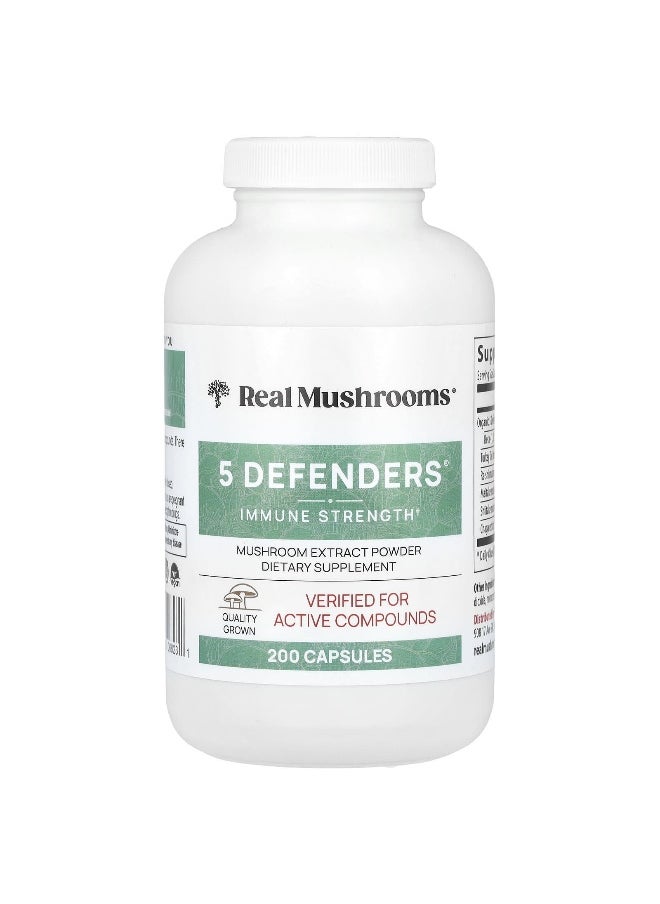Real Mushrooms, 5 Defenders®, Mushroom Extract Powder, 200 Capsules