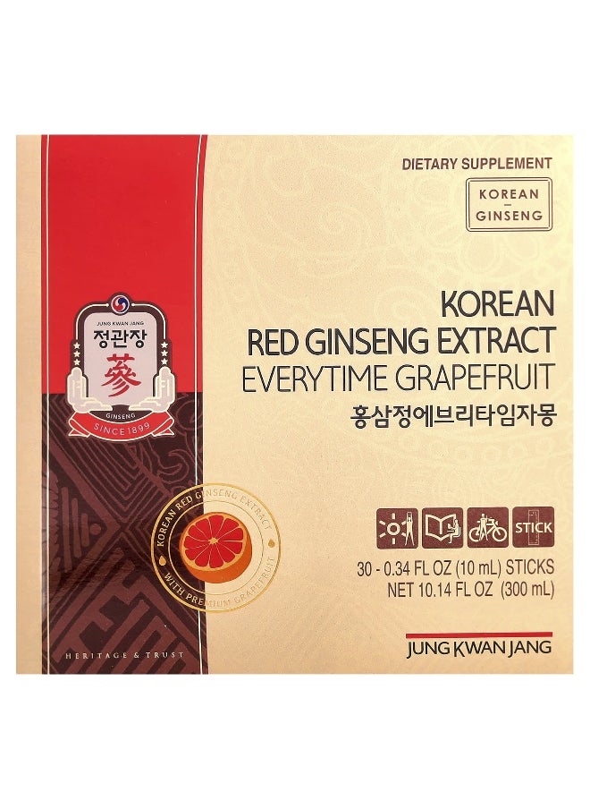 JungKwanJang, Korean Red Ginseng Extract, Everytime, Grapefruit, 30 Sticks, 0.34 fl oz (10 ml) Each