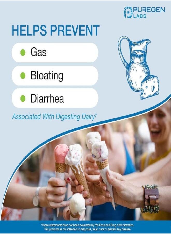 Puregen Labs Dairy Relief Fast Acting Lactase Enzyme 9000 FCC, Lactose Intolerance Pills 360 Tablets