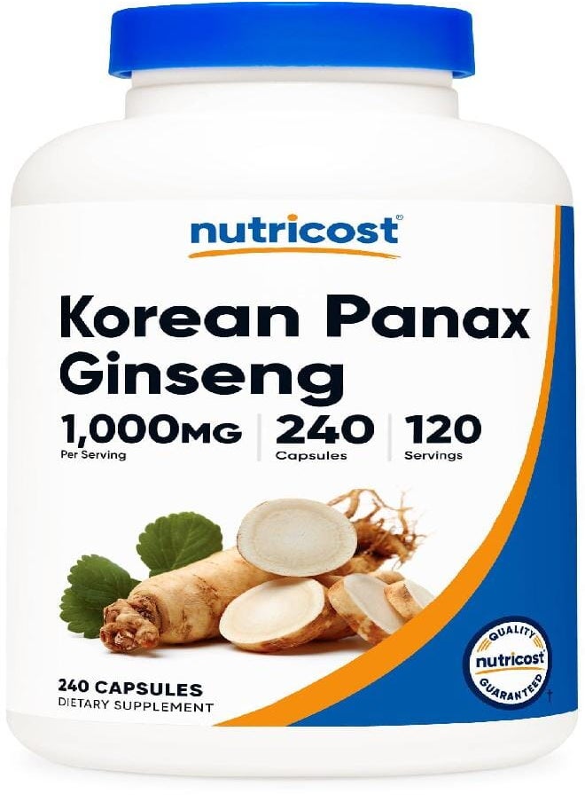 Nutricost Korean Ginseng 1000mg Serving, 240 Capsules - 500mg Per Capsule, 120 Servings - Korean Panax Red Ginseng - Gluten Free & Non-GMO