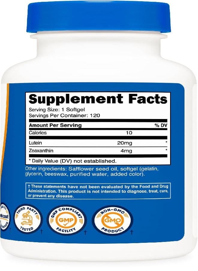 Nutricost Zeaxanthin with Lutein 20mg, 120 Softgels - Potent, Non-GMO, Gluten Free