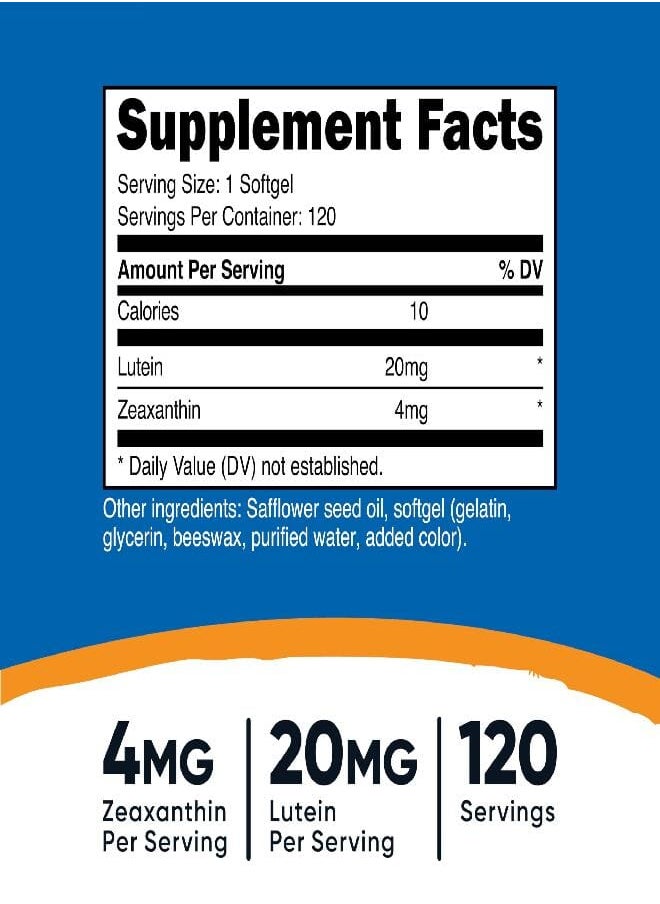 Nutricost Zeaxanthin with Lutein 20mg, 120 Softgels - Potent, Non-GMO, Gluten Free