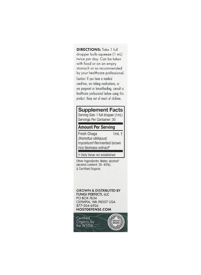 Host Defense, Mushrooms, Organic Chaga Extract, 1 fl oz (30 ml)