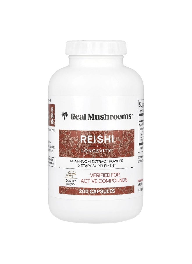 Real Mushrooms, Reishi, Mushroom Extract Powder, 200 Capsules
