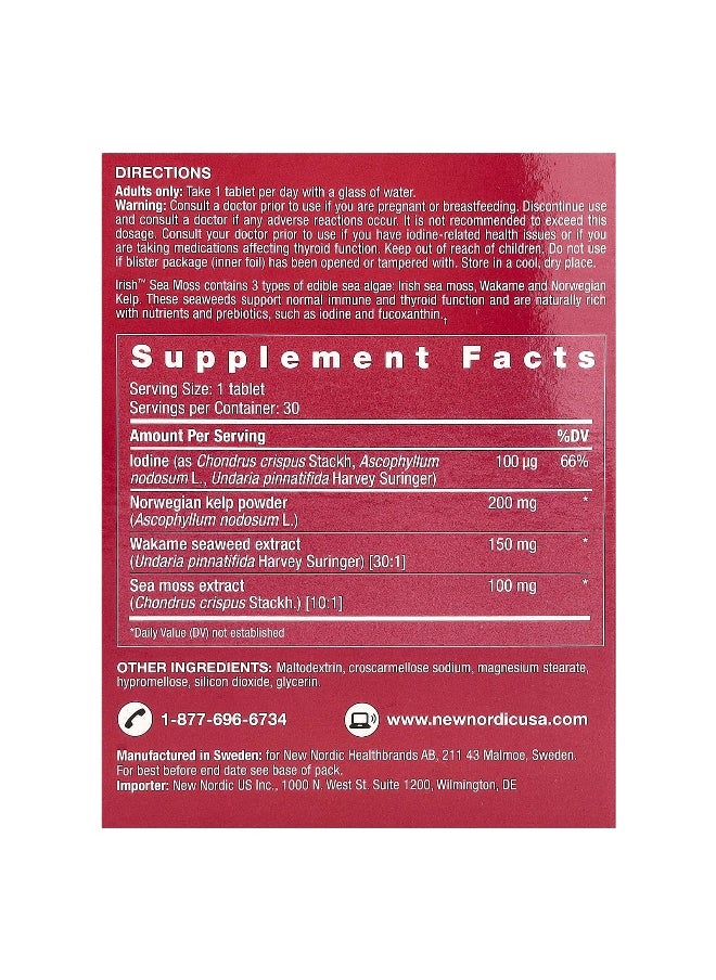 New Nordic, Irish Sea Moss, 30 Tablets