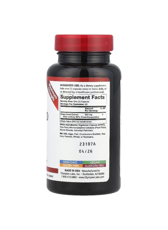 Olympian Labs, Grape Seed Extract, Maximum Strength, 600 mg, 60 Vegetarian Capsules