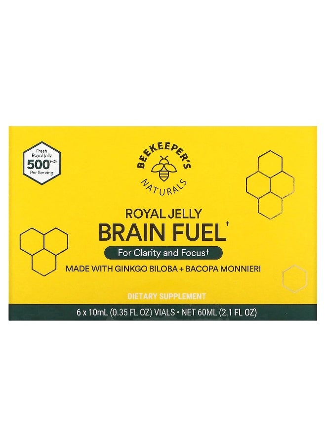 Beekeeper's Naturals, Royal Jelly Brain Fuel, 6 Vials, 0.35 fl oz (10 ml) Each