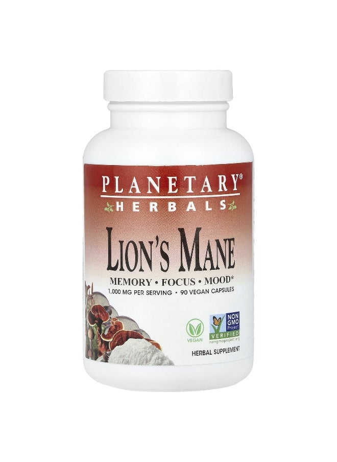 Planetary Herbals, Lion's Mane, 1,000 mg, 90 Vegan Capsules (500 mg per Capsule)