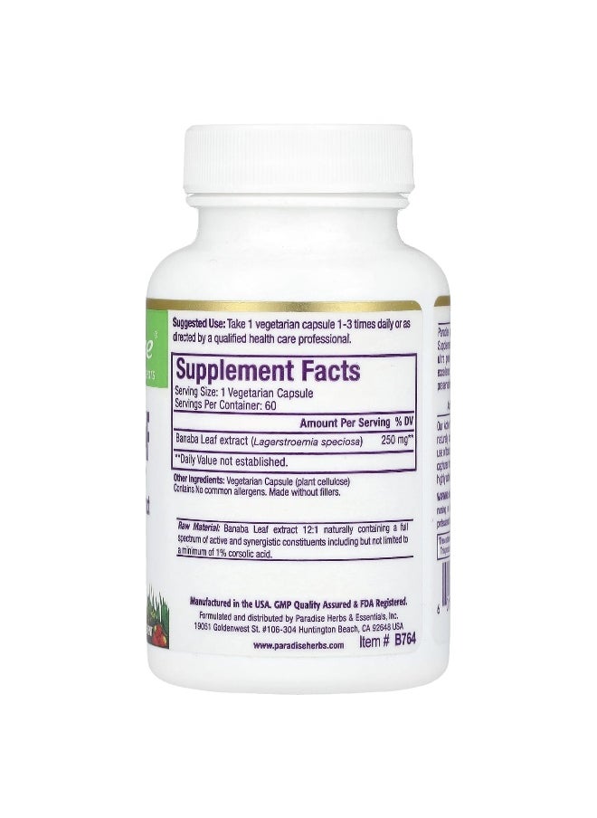 Paradise Herbs, Banaba Leaf, 250 mg, 60 Vegetarian Capsules