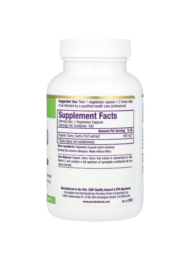 Paradise Herbs, Camu Camu Extract, 400 mg, 180 Vegetarian Capsules