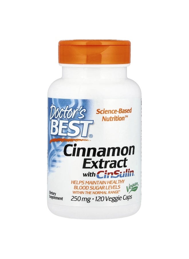 Doctor's Best, Cinnamon Extract with CinSulin®, 500 mg, 120 Veggie Caps (250 mg per Capsule)