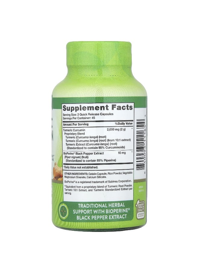 Nature's Truth, Turmeric Curcumin Complex Plus BioPerine® Black Pepper Extract, 90 Quick Release Capsules