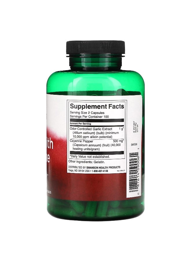 Swanson, Garlic with Cayenne , 200 Capsules